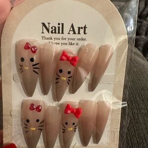 💜Cute Cat Nail Art with Red Bow💜